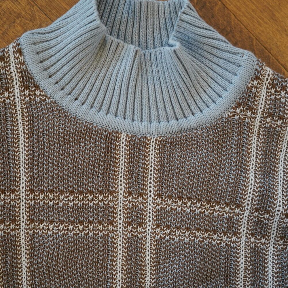 ABLE Women's Jana Patterned Turtleneck Sweater blue brown plaid organic SZ M - Picture 4 of 7